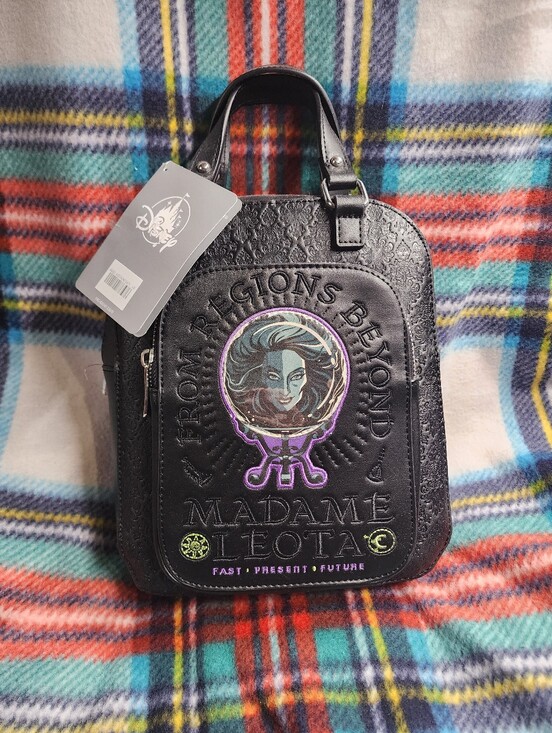 Disney Handbags - Disney Madame Leota Black Embossed Messenger Bag with Purple and Green Accents